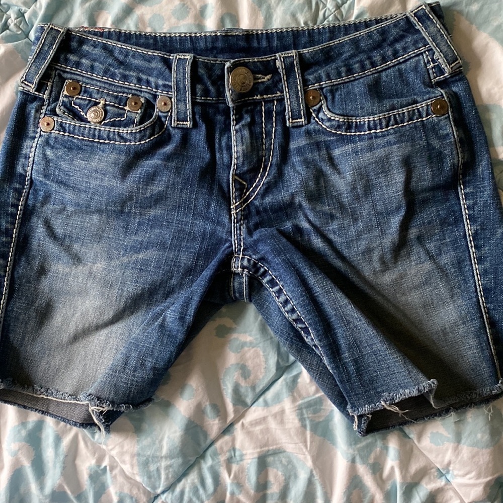 True Religion midi denim jean shorts-30 - Picture 3 of 5